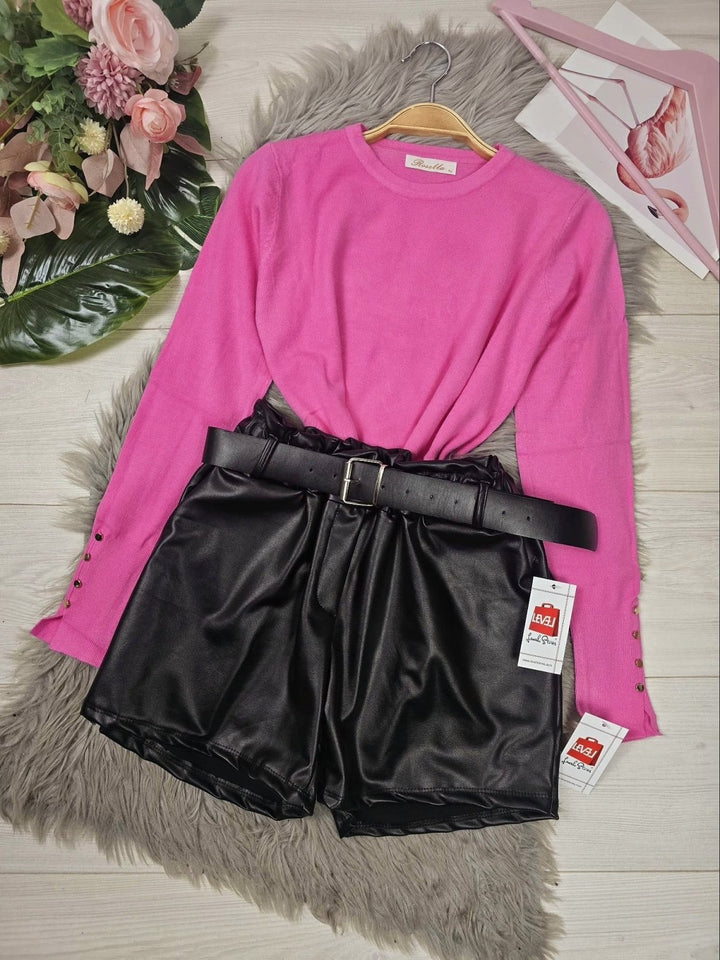 Maglione girocollo Modello Zara Con bottoni Morbido Caldo - Rosa barbie - Level Stores