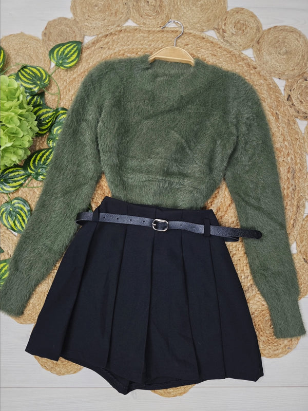 Maglione in pelliccia modello corto morbido Verde Level Stores