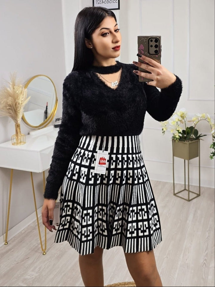 Maglione in pelliccia Morbido e caldo Nero Level Stores