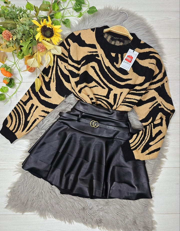 Maglione in viscosa con design a righe - Nero/Beige - Level Stores