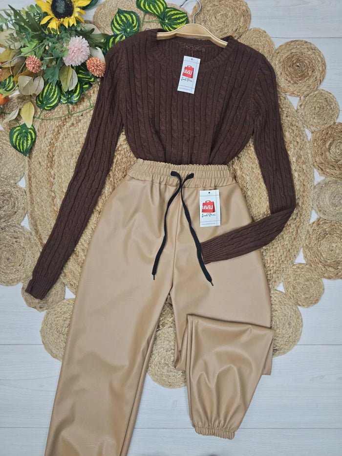 Maglione lunghezza normale con motivo a intreccio Marrone Level Stores