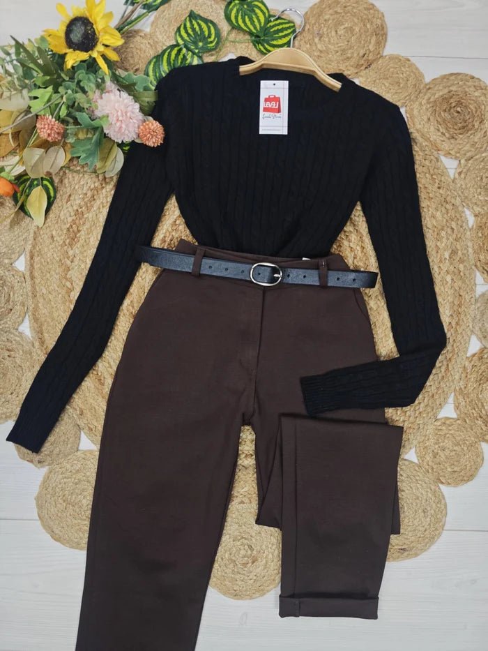 Maglione lunghezza normale con motivo a intreccio Marrone Level Stores