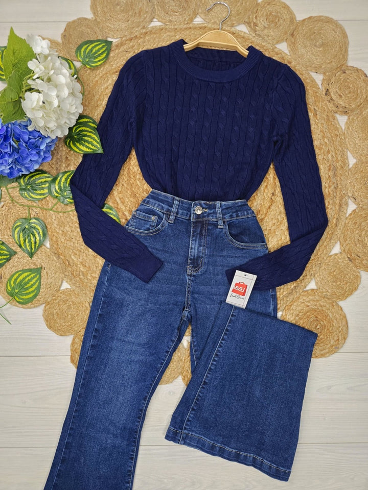 Maglione motivo a intreccio Blu scuro Level Stores