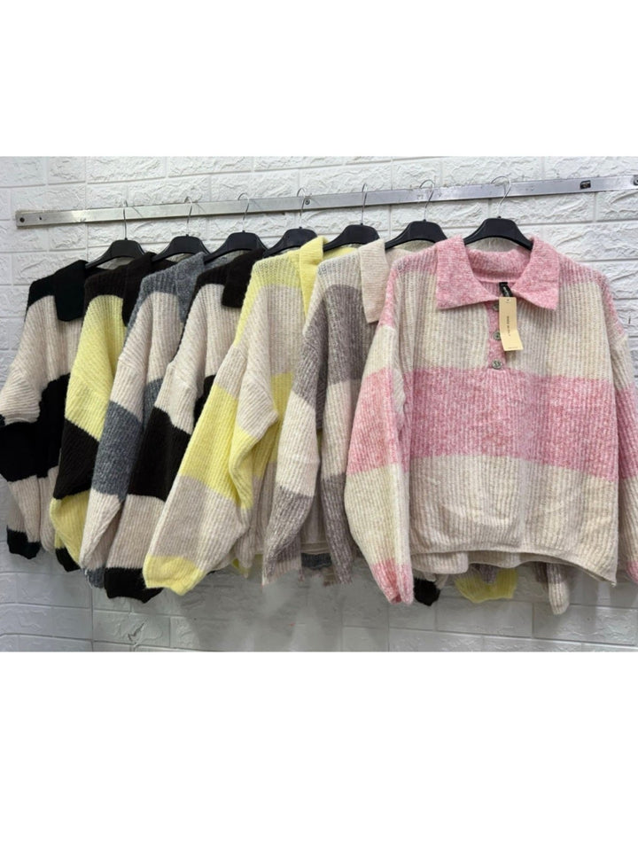 Maglione multicolore con collo pesante morbido e caldo Nero/Beige Level Stores