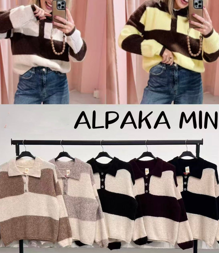 Maglione multicolore con collo pesante morbido e caldo Nero/Beige Level Stores