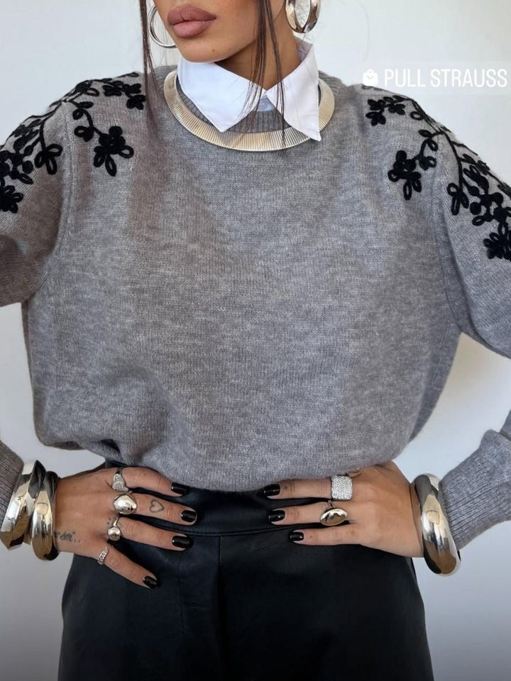 Max maglia con fantasia floreale morbido e caldo Grigio Level Stores