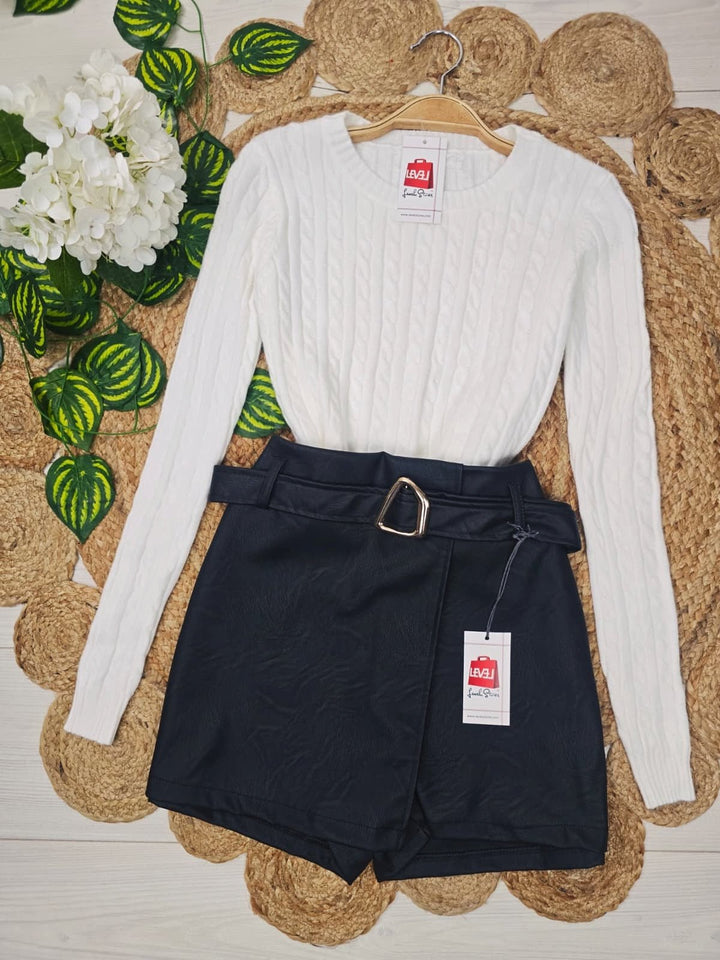 pantagonna con pantaloncino in ecopelle inclusa la cintura elasticizzato Marrone Level Stores