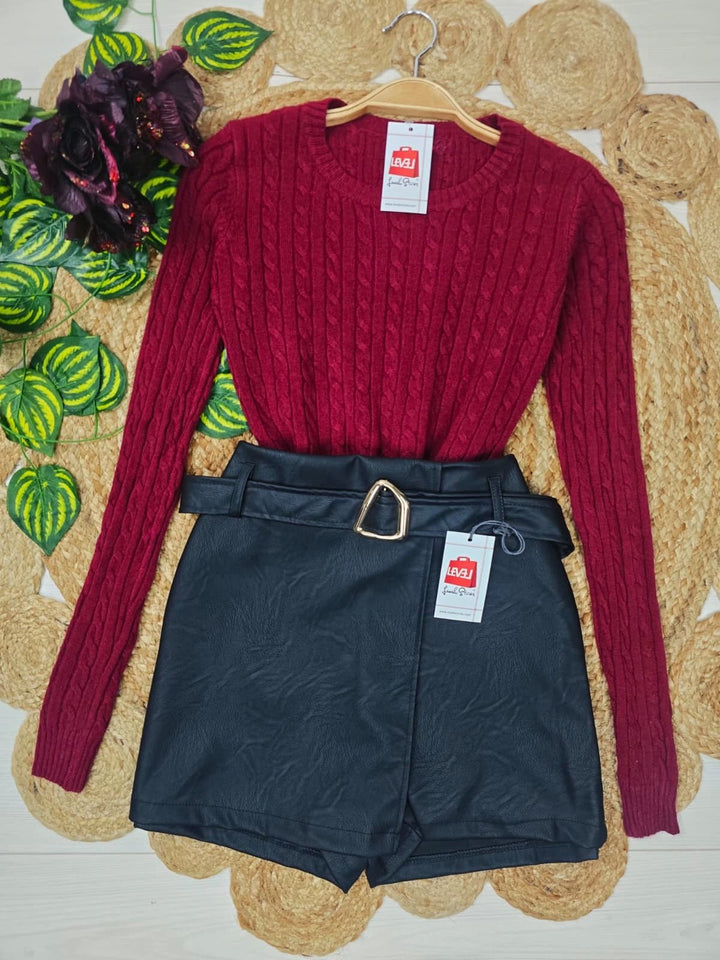 pantagonna con pantaloncino in ecopelle inclusa la cintura elasticizzato Marrone Level Stores