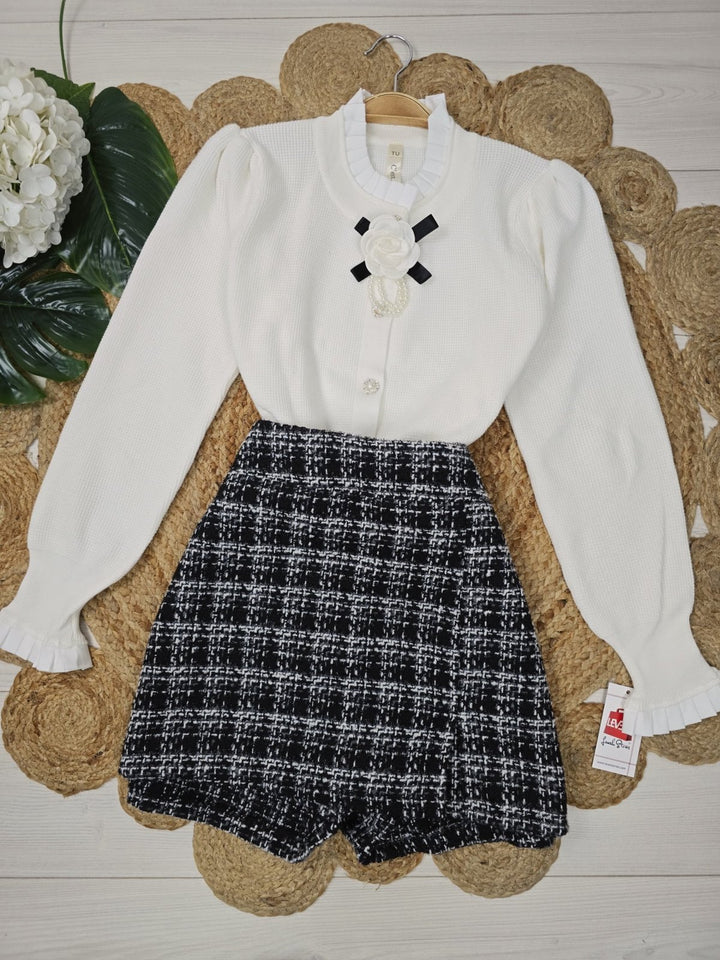 Pantagonna &nbsp;in tweed con zip Nero/Bianco Level Stores