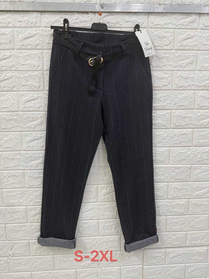 Pantalone a righe inclusa la cintura Casual Grigio Level Stores