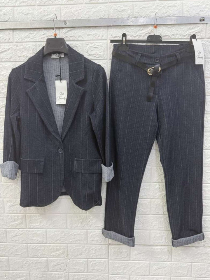 Pantalone a righe inclusa la cintura Casual Grigio Level Stores