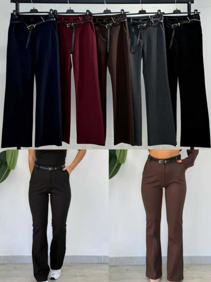 Pantalone a zampa elasticizzato inclusa la cintura Nero Level Stores