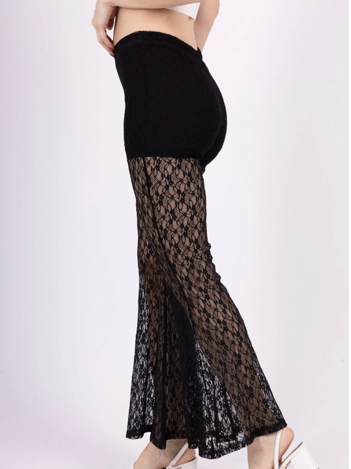 Pantalone a zampa in pizzo - Nero - Level Stores