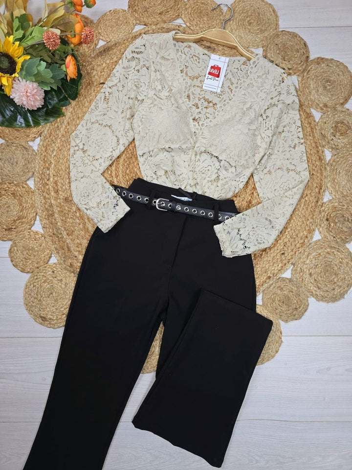 Pantalone a zampa inclusa la cintura - Bianco - Level Stores