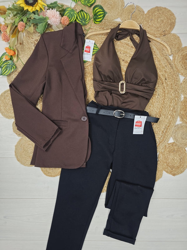 Pantalone con tasche modello skinny con cintura inclusa elasticizzato Nero Level Stores