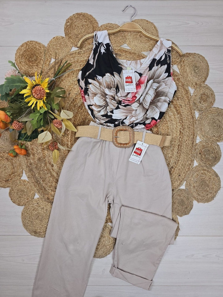 Pantalone di cotone Tasche Cintura Casual - Beige - Level Stores