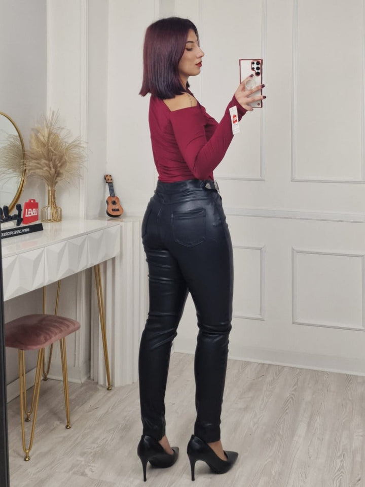 Pantalone in ecopelle felpato dentro elasticizzato Nero Level Stores