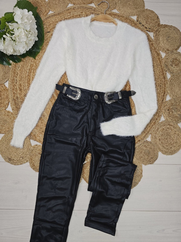 Pantalone in ecopelle felpato dentro elasticizzato Nero Level Stores