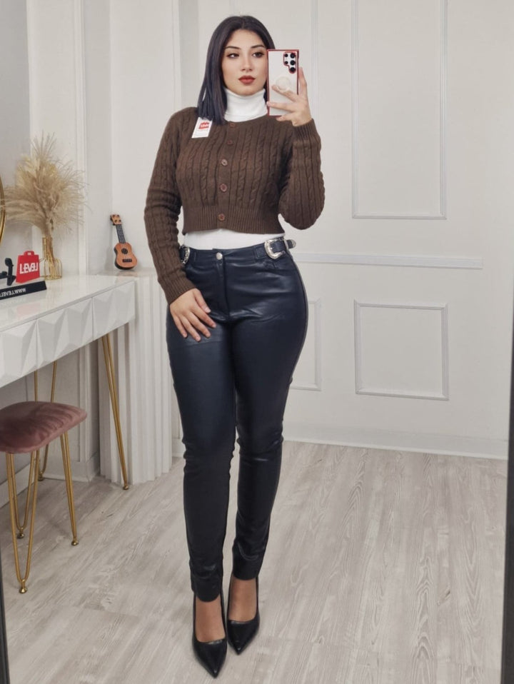 Pantalone in ecopelle felpato dentro elasticizzato Nero Level Stores