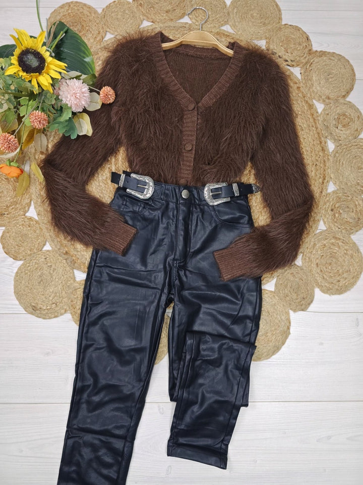 Pantalone in ecopelle felpato dentro elasticizzato Nero Level Stores