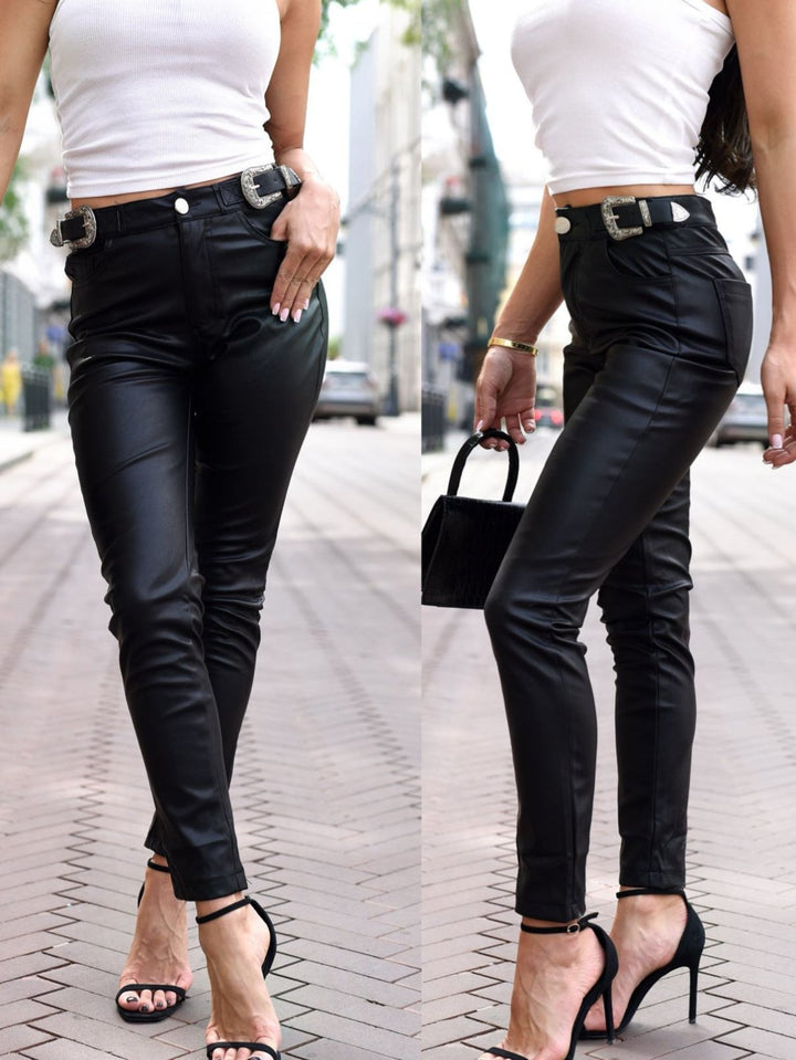 Pantalone in ecopelle felpato dentro elasticizzato Nero Level Stores