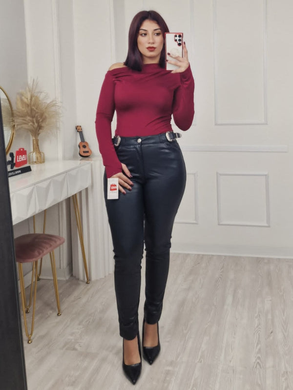 Pantalone in ecopelle felpato dentro elasticizzato Nero Level Stores