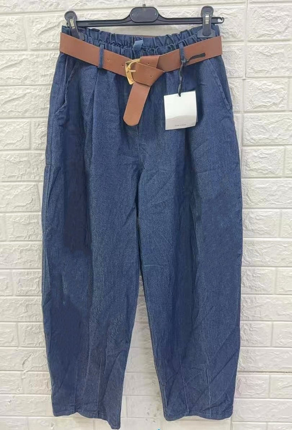 Pantalone in jeans scuro modello diritto elastico in vita inclusa la cintura Morbido Casual&nbsp; Jeans scuro Level Stores