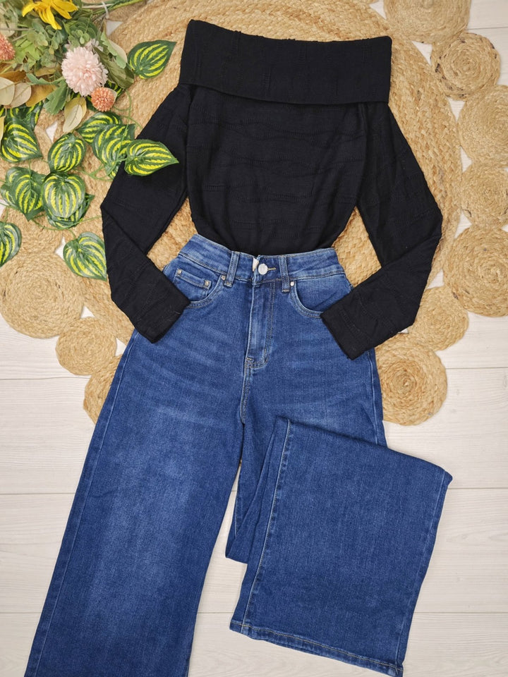 Pantalone in jeans scuro modello palazzo elasticizzato Morbido Casual Jeans scuro Level Stores