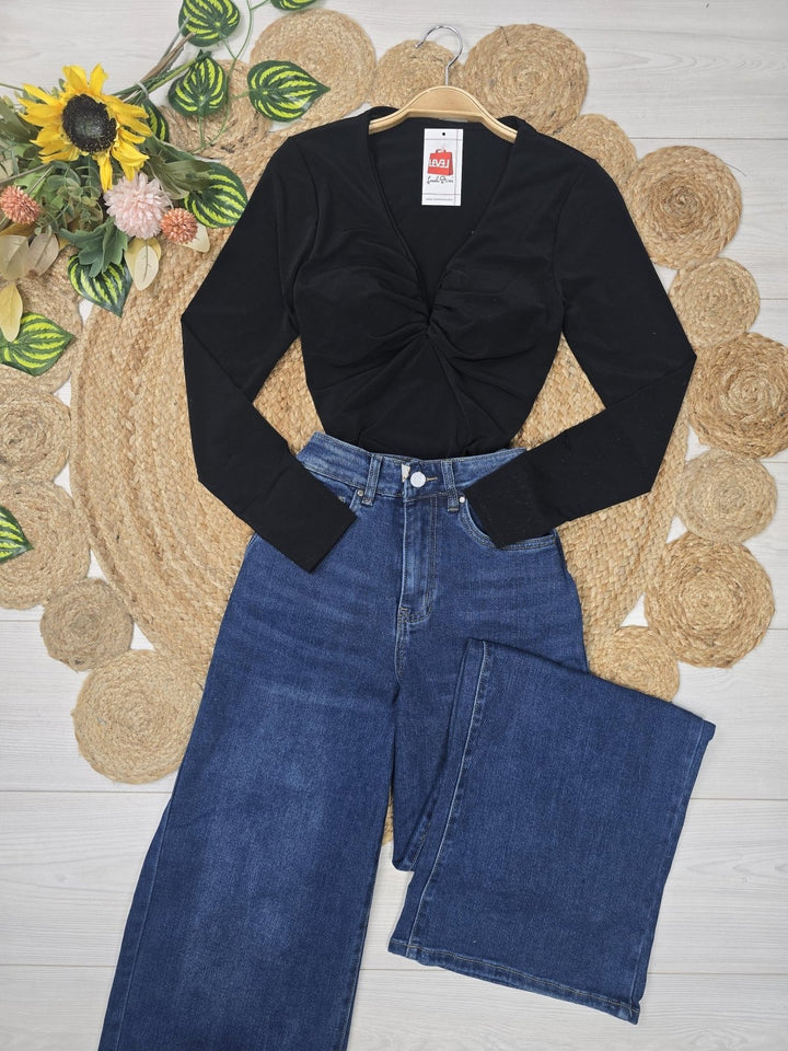 Pantalone in jeans scuro modello palazzo elasticizzato Morbido Casual Jeans scuro Level Stores