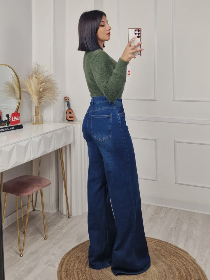 Pantalone in jeans scuro modello palazzo elasticizzato Morbido Casual Jeans scuro Level Stores