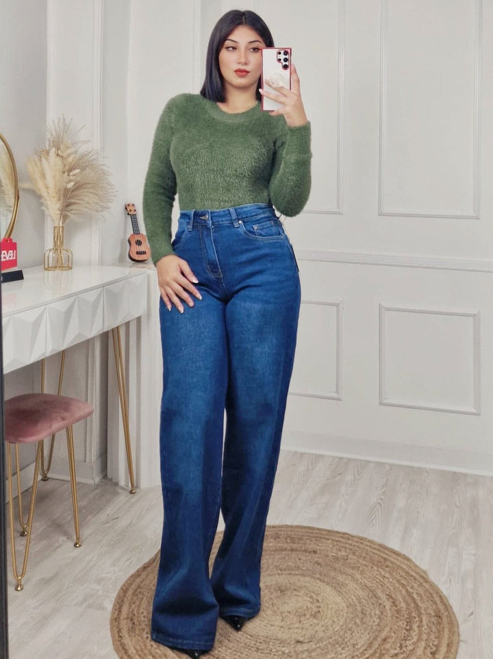 Pantalone in jeans scuro modello palazzo elasticizzato Morbido Casual Jeans scuro Level Stores