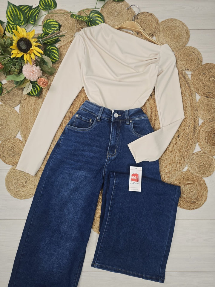 Pantalone in jeans scuro modello palazzo elasticizzato Morbido Casual Jeans scuro Level Stores