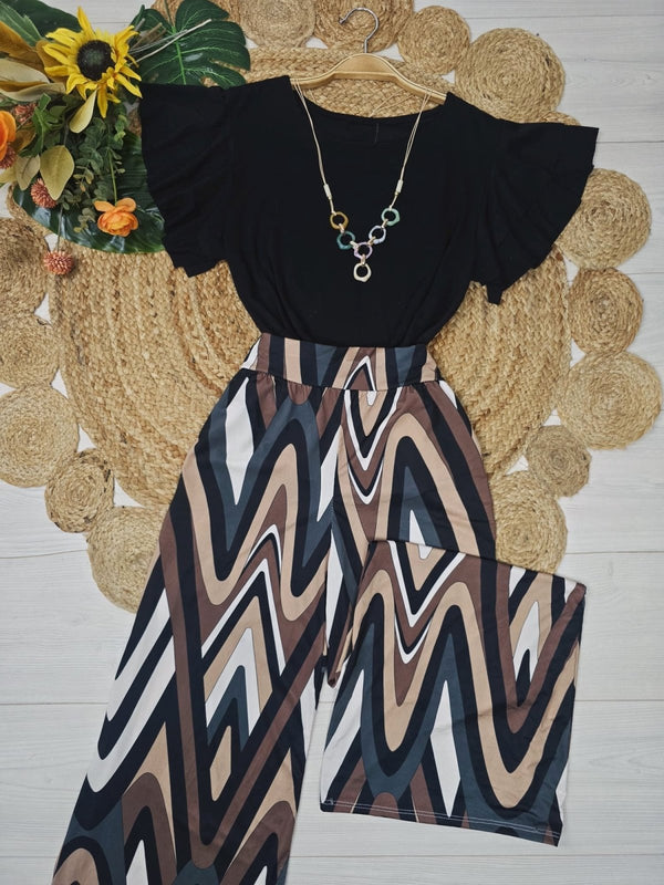 Pantalone in lycra Modello palazzo con fantasia astratta - Nero - Level Stores