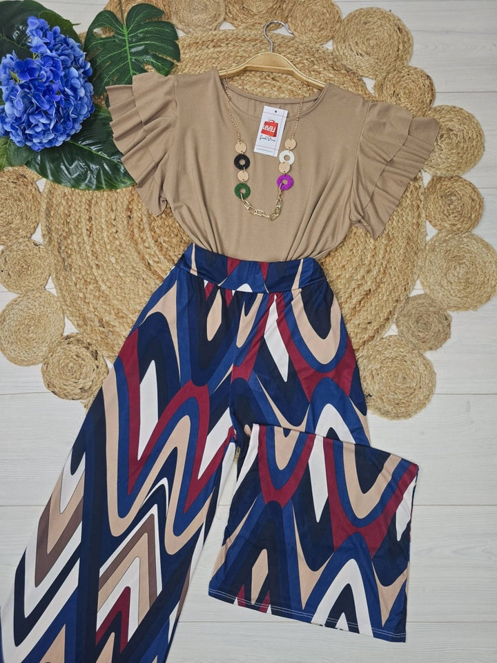 Pantalone in lycra Modello palazzo con fantasia astratta - Blu - Level Stores