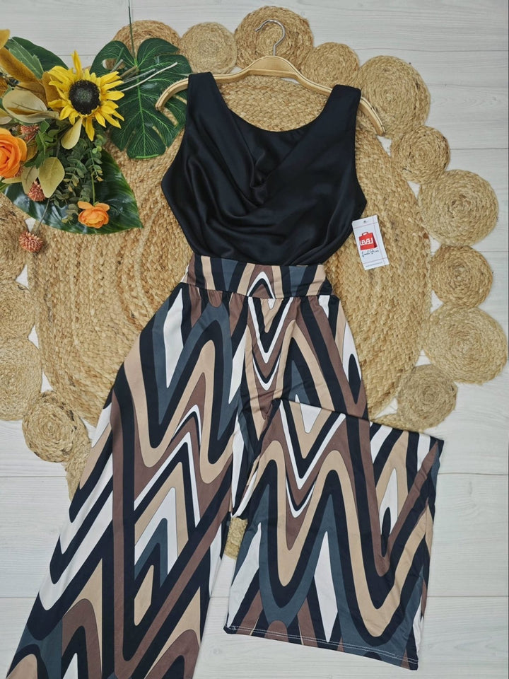 Pantalone in lycra Modello palazzo con fantasia astratta - Blu - Level Stores