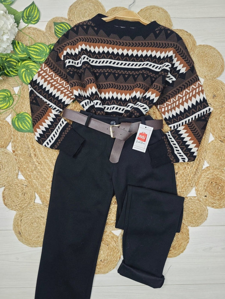 Pantalone in panno modello skinny tessuto pesante con cintura inclusa elasticizzato Nero Level Stores