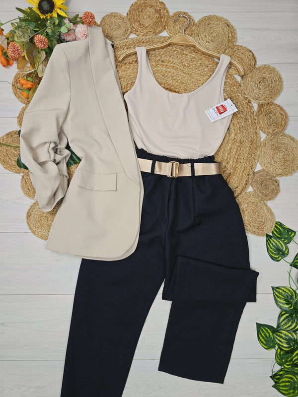 Pantalone leggero con tasche elastico in vita inclusa la cintura - Nero - Level Stores
