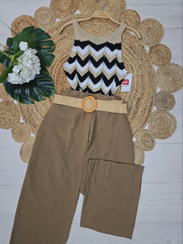 Pantalone leggero in chiffon elastico in vita inclusa la cintura - Prugna - Level Stores