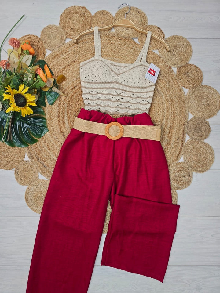 Pantalone leggero in chiffon elastico in vita inclusa la cintura - Bordo - Level Stores