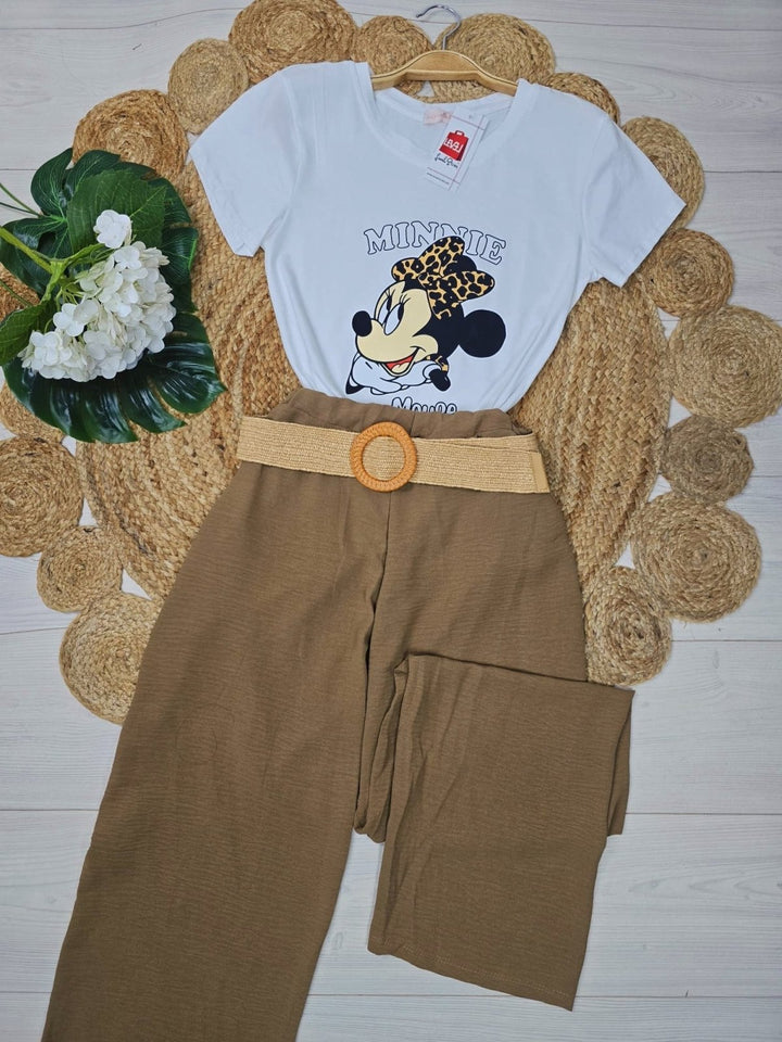 Pantalone leggero in chiffon elastico in vita inclusa la cintura - Camel - Level Stores