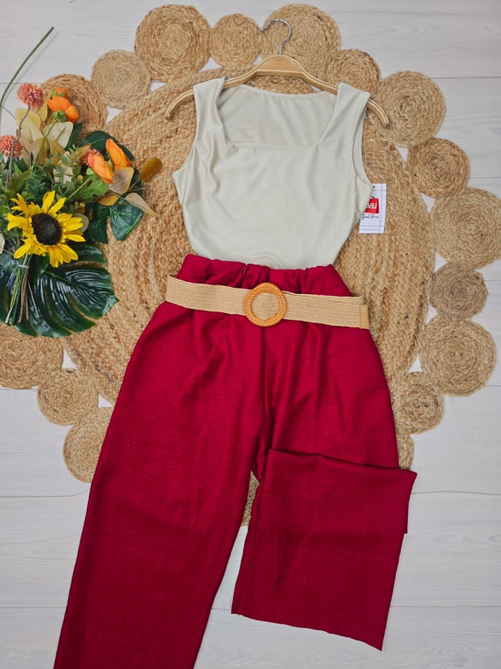 Pantalone leggero in chiffon elastico in vita inclusa la cintura - Blu - Level Stores