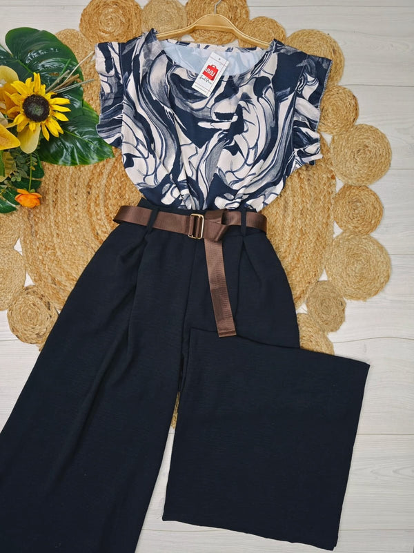 Pantalone leggero in chiffon elastico in vita inclusa la cintura Tasche modello palazzo Morbido Casual - Nero - Level Stores
