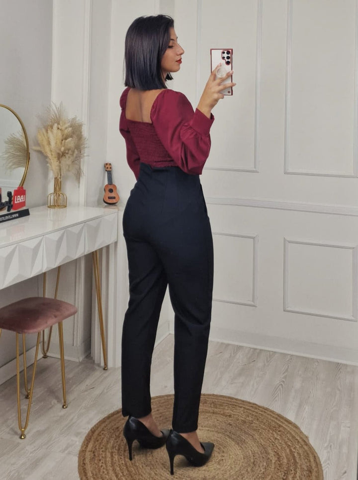 Pantalone modello classico a vita alta con pinces con tasche Nero Level Stores