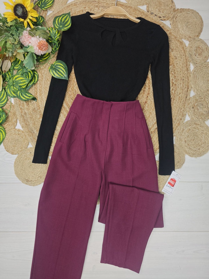 Pantalone modello classico a vita alta con pinces con tasche Bordo Level Stores
