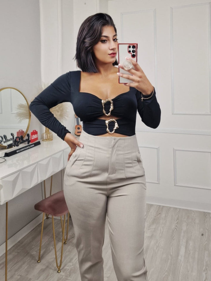 Pantalone modello classico a vita alta con pinces con tasche Nero Level Stores