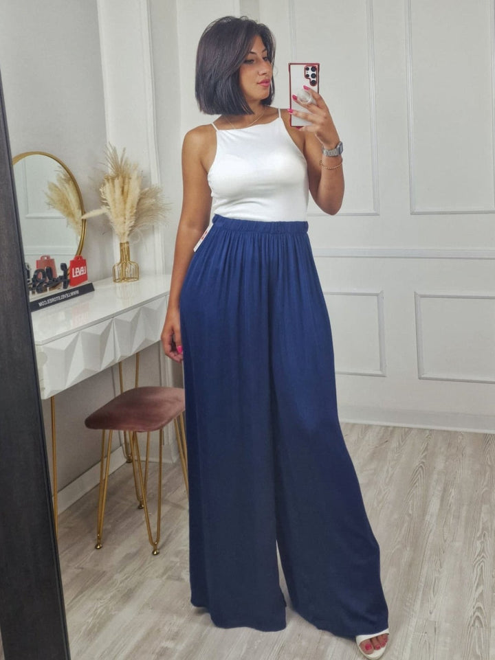 Pantalone modello morbido plissettato con fascia elastica in vita Blu scuro Level Stores