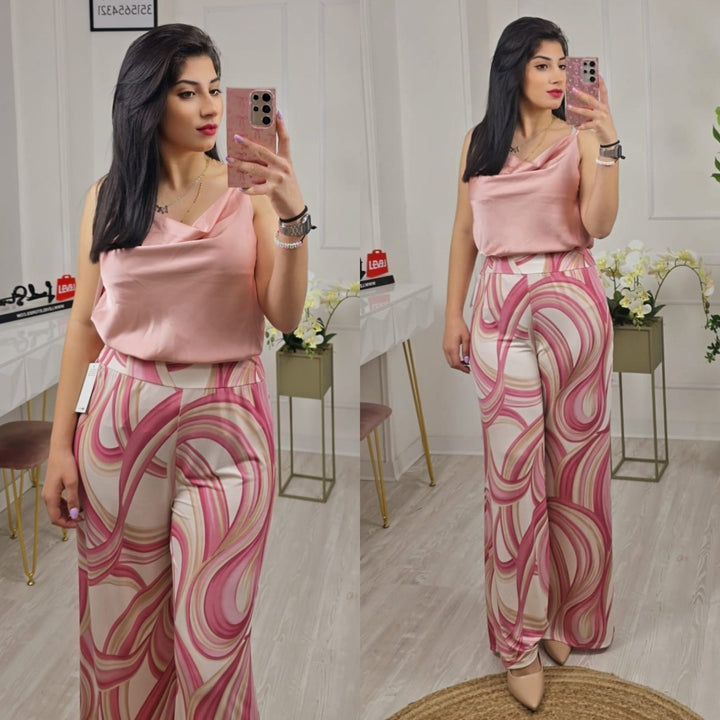 Pantalone Modello palazzo con fantasia astratta - Rosa - Level Stores