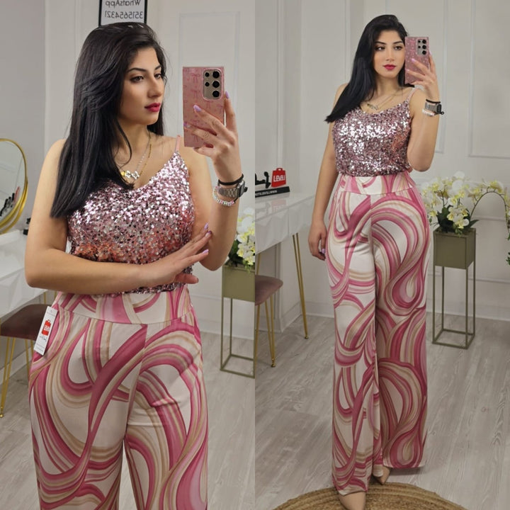 Pantalone Modello palazzo con fantasia astratta - Rosa - Level Stores