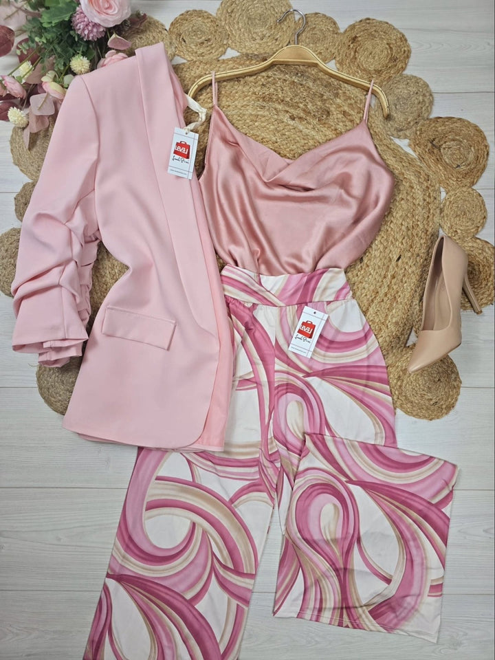 Pantalone Modello palazzo con fantasia astratta - Rosa - Level Stores