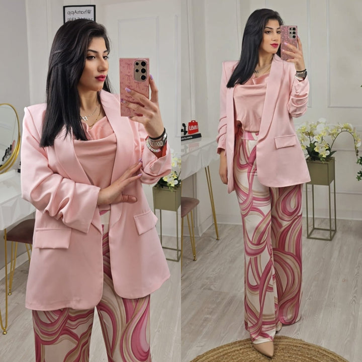 Pantalone Modello palazzo con fantasia astratta - Rosa - Level Stores